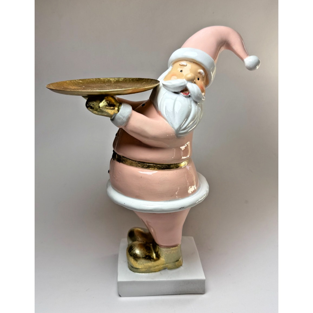 Whimsical Pink Santa Server Butler Chef Gold Tray Pinkmas Christmas Fun Display
